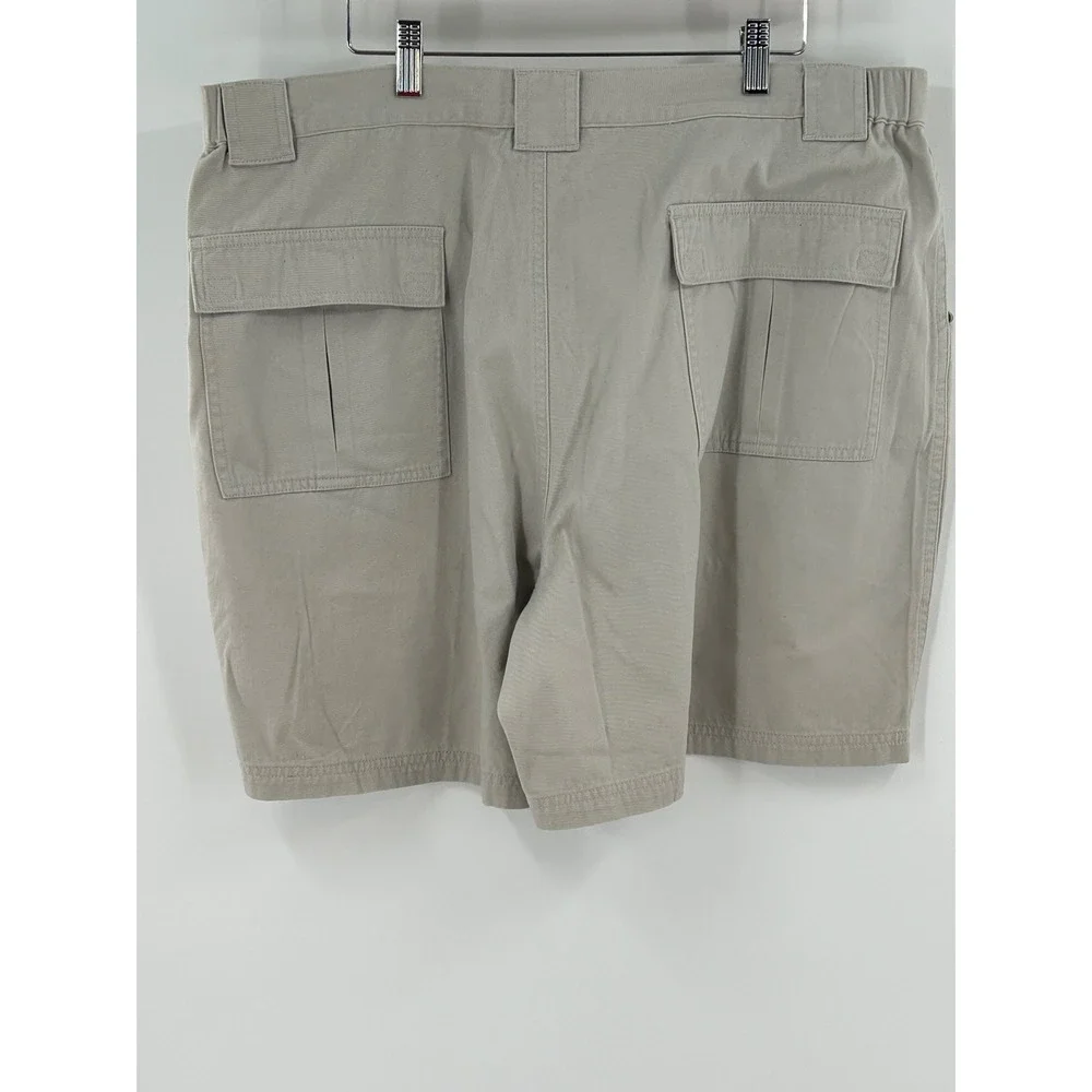Croft & Barrow Mens Khaki Cargo Shorts Size 42 Elastic Waist Cotton Twill Tan